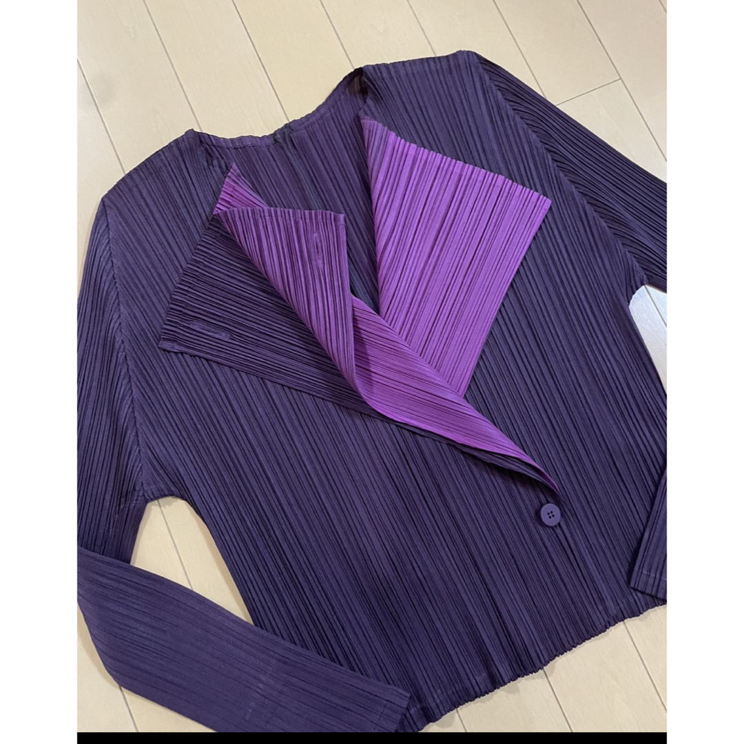 【ゆったりサイズ】プリーツプリーズ　紫　カーディガン　ジャケット　イッセイミヤケ