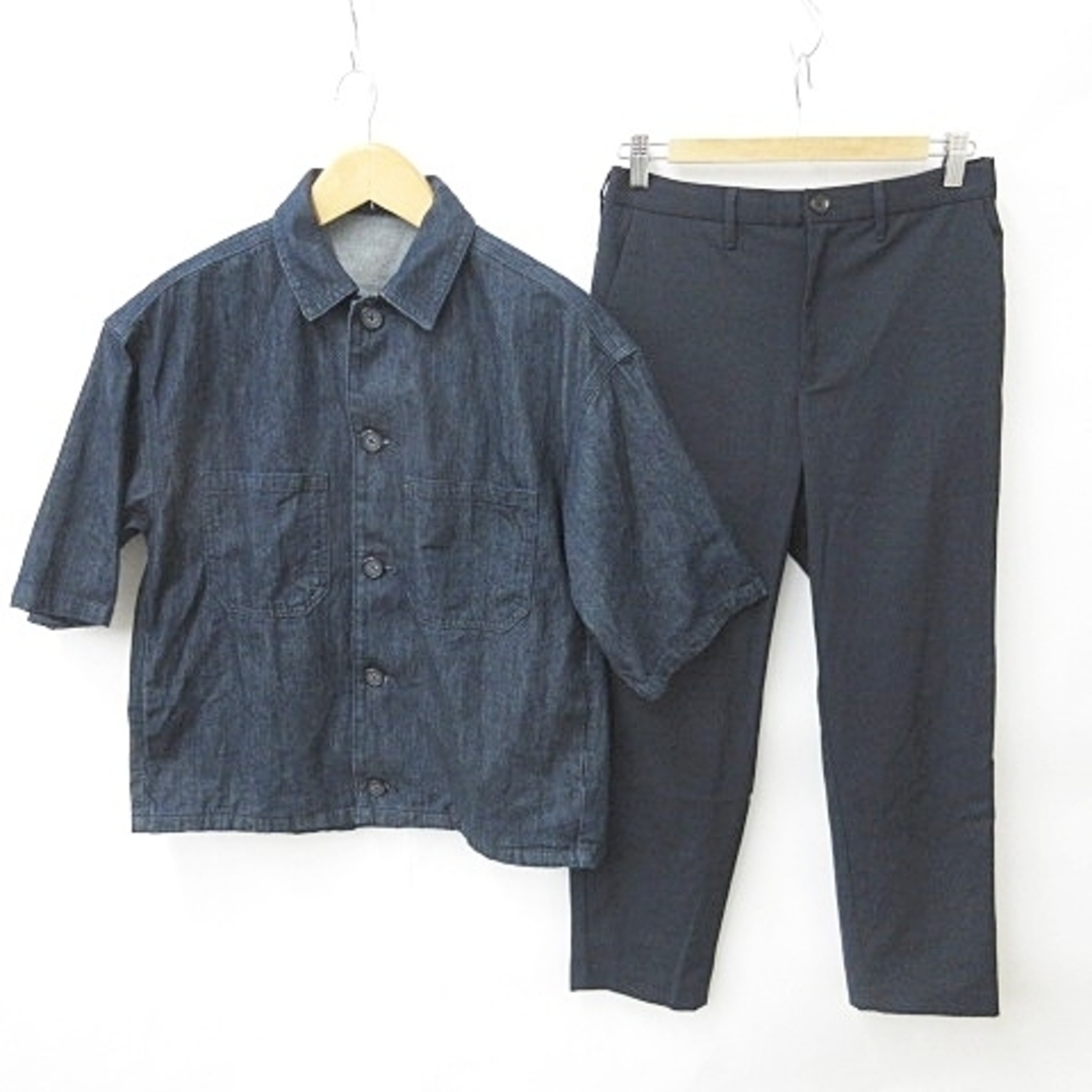 GU(ジーユー)のジーユー シャツ パンツ 2枚セット 五分袖 ドロップショルダー 紺 S メンズのトップス(シャツ)の商品写真