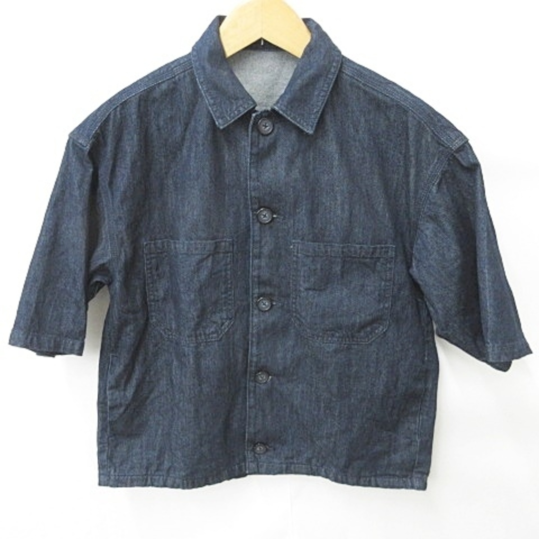 GU(ジーユー)のジーユー シャツ パンツ 2枚セット 五分袖 ドロップショルダー 紺 S メンズのトップス(シャツ)の商品写真