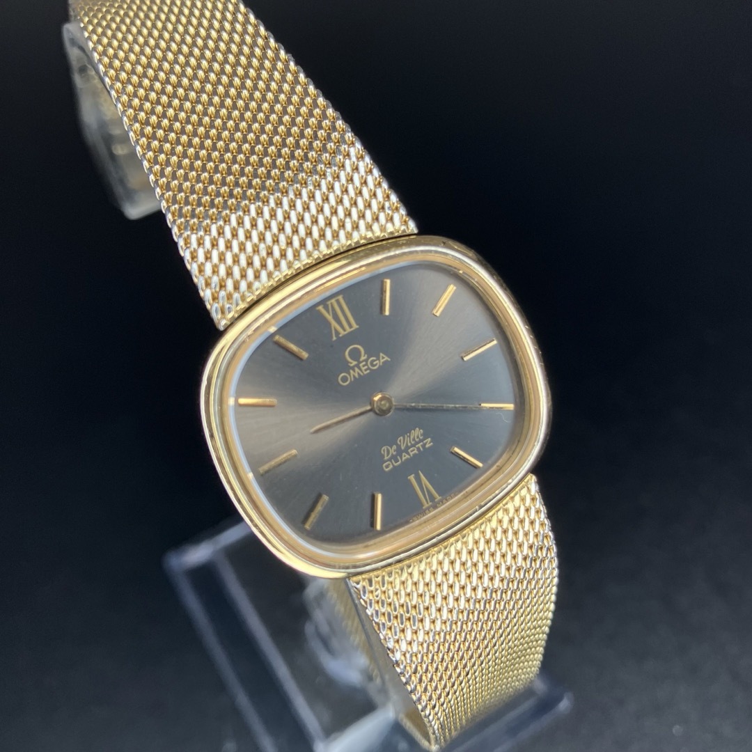 【良品 可動品】 オメガ レディース 腕時計 ゴールド ブラック 正規品 純正