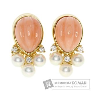 タサキ(TASAKI)のTASAKI 珊瑚 サンゴ パール 真珠 ダイヤモンド イヤリング K18YG レディース(イヤリング)