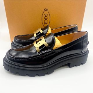 TOD'S - トッズ ローファー 厚底 フェルト レザー 牛革 38 25.0cm 紺