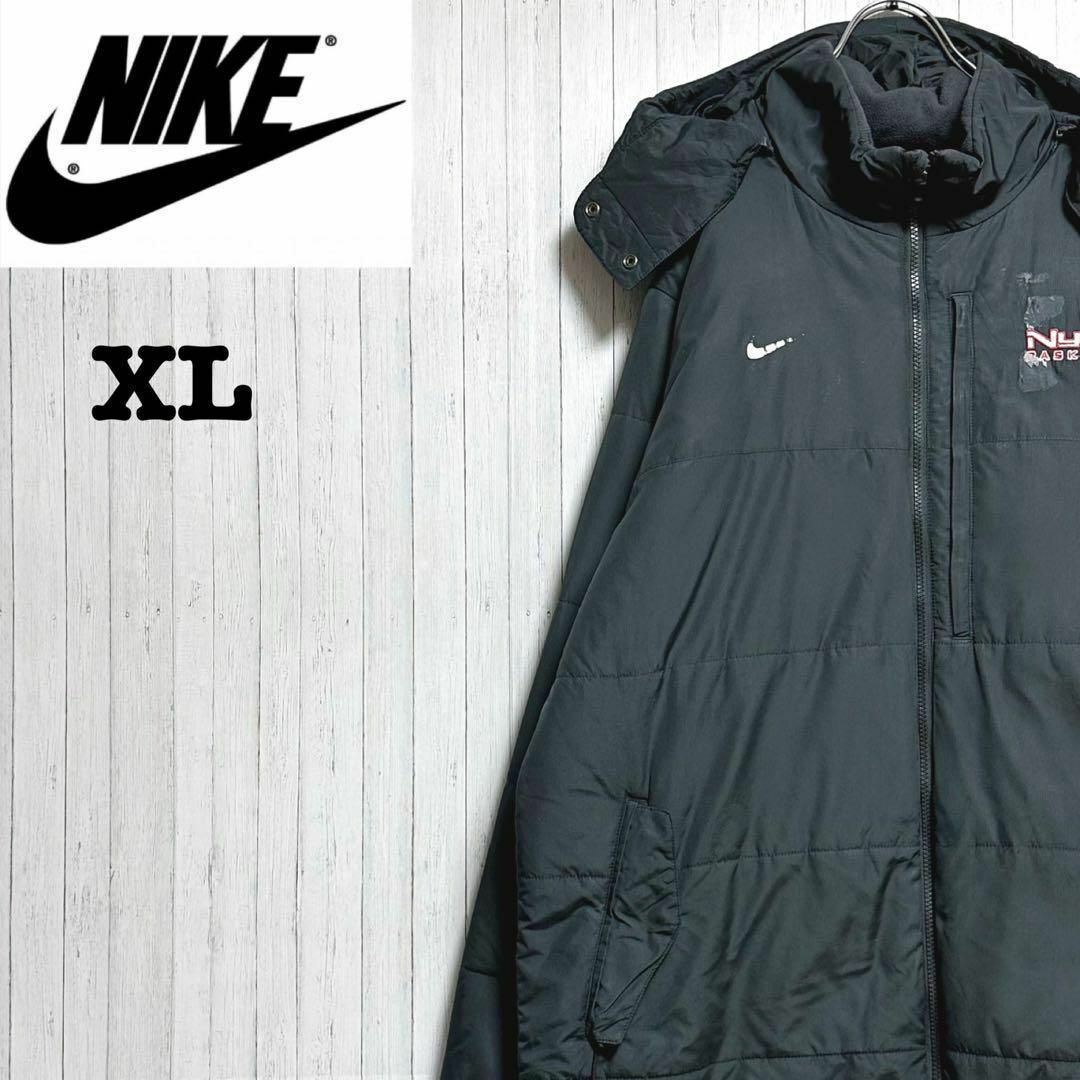 NIKE　ナイキ　中綿ジップアップジャケット　ビッグシルエット　黒　刺繍　XL