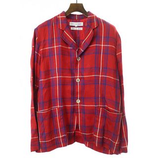 コムデギャルソン(COMME des GARCONS)のCOMME des GARCONS SHIRT コムデギャルソンシャツ 2002SS チェック柄オープンカラーリネンシャツジャケット レッド M(シャツ)