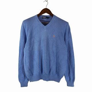 ポロラルフローレン(POLO RALPH LAUREN)の90年代 Polo by Ralph Lauren ポロ ラルフローレン コットン ニット Vネック セーター アメカジ ライトブルー (メンズ L) 中古 古着 P0622(ニット/セーター)