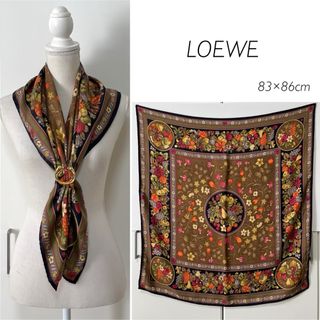 ロエベ(LOEWE)の【シルク100%】LOEWE 花&フルーツ柄 シルクスカーフ(バンダナ/スカーフ)