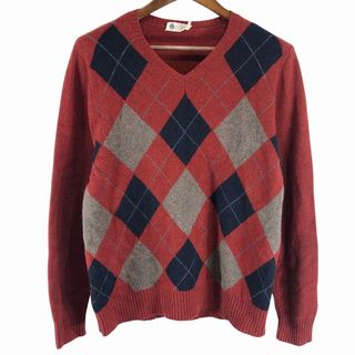 ジェイクルー(J.Crew)のJ.CREW ジェイクルー Vネック ウール ニット セーター カジュアル アーガイルチェック レッド (メンズ L) 中古 古着 P0722(ニット/セーター)