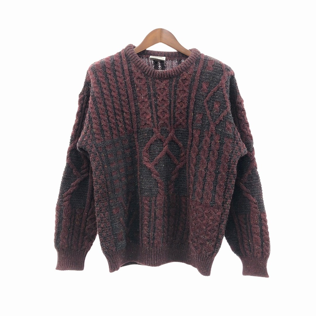 約64cm着丈80年代 アイルランド製 CONNEMARA KNITWEAR アランニット セーター ユーロ  ヨーロッパ ワインレッド (メンズ M)   P0787