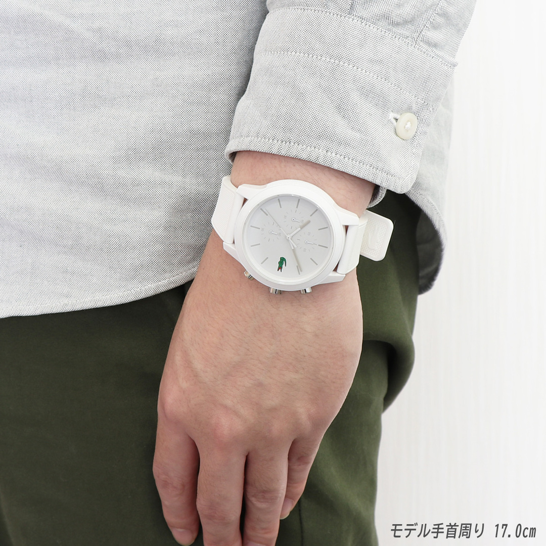 LACOSTE(ラコステ)のLACOSTE ラコステ L.12.12 44mm クロノグラフ 男性 腕時計 2010974 多針 アナログ メンズウォッチ 時計 ホワイト 軽量 防水 クロノ ストップウォッチ 時計 男性用 白色 メンズの時計(腕時計(アナログ))の商品写真