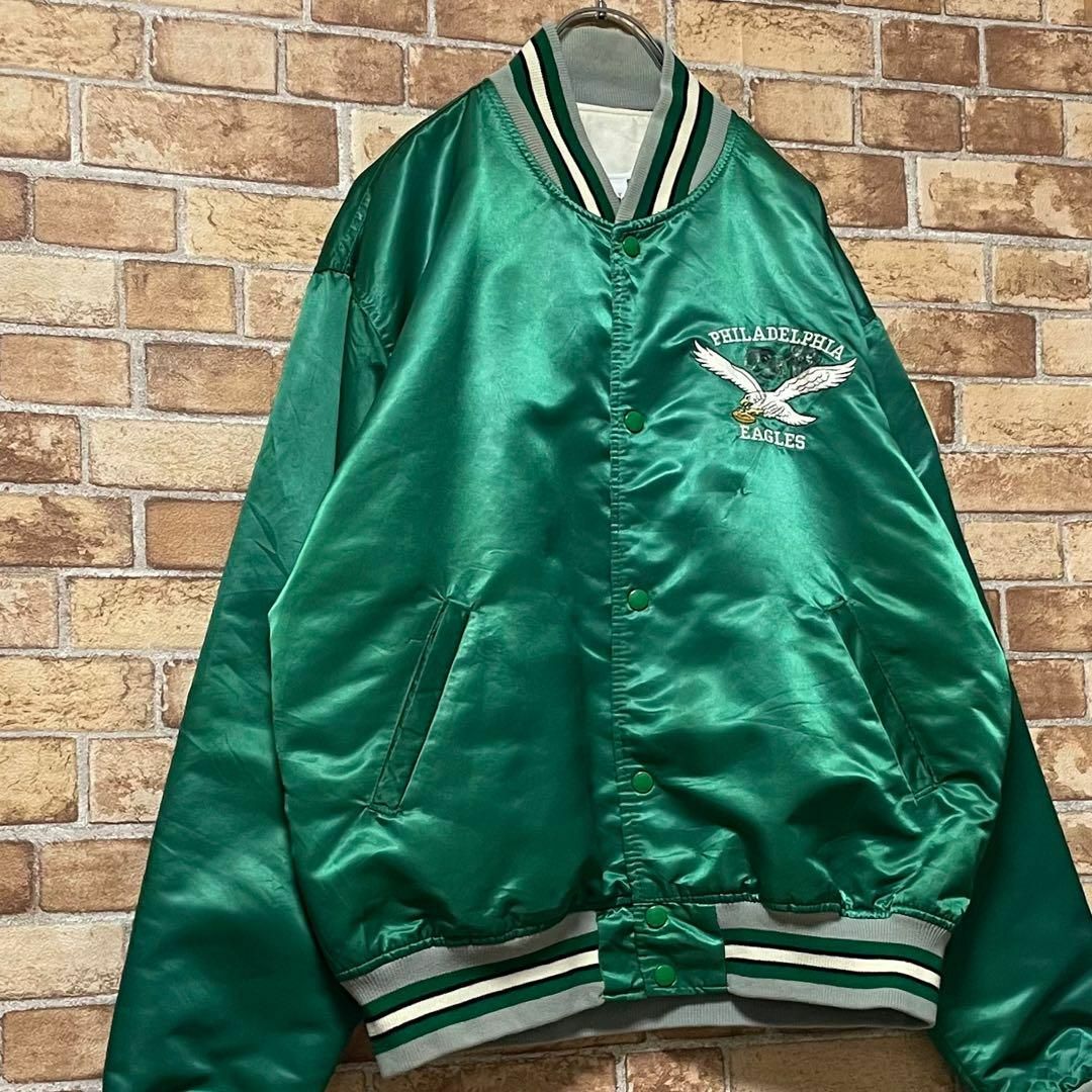 スターター NFL USA製 中綿 ナイロンスタジャン グリーン 刺繍ロゴ XL