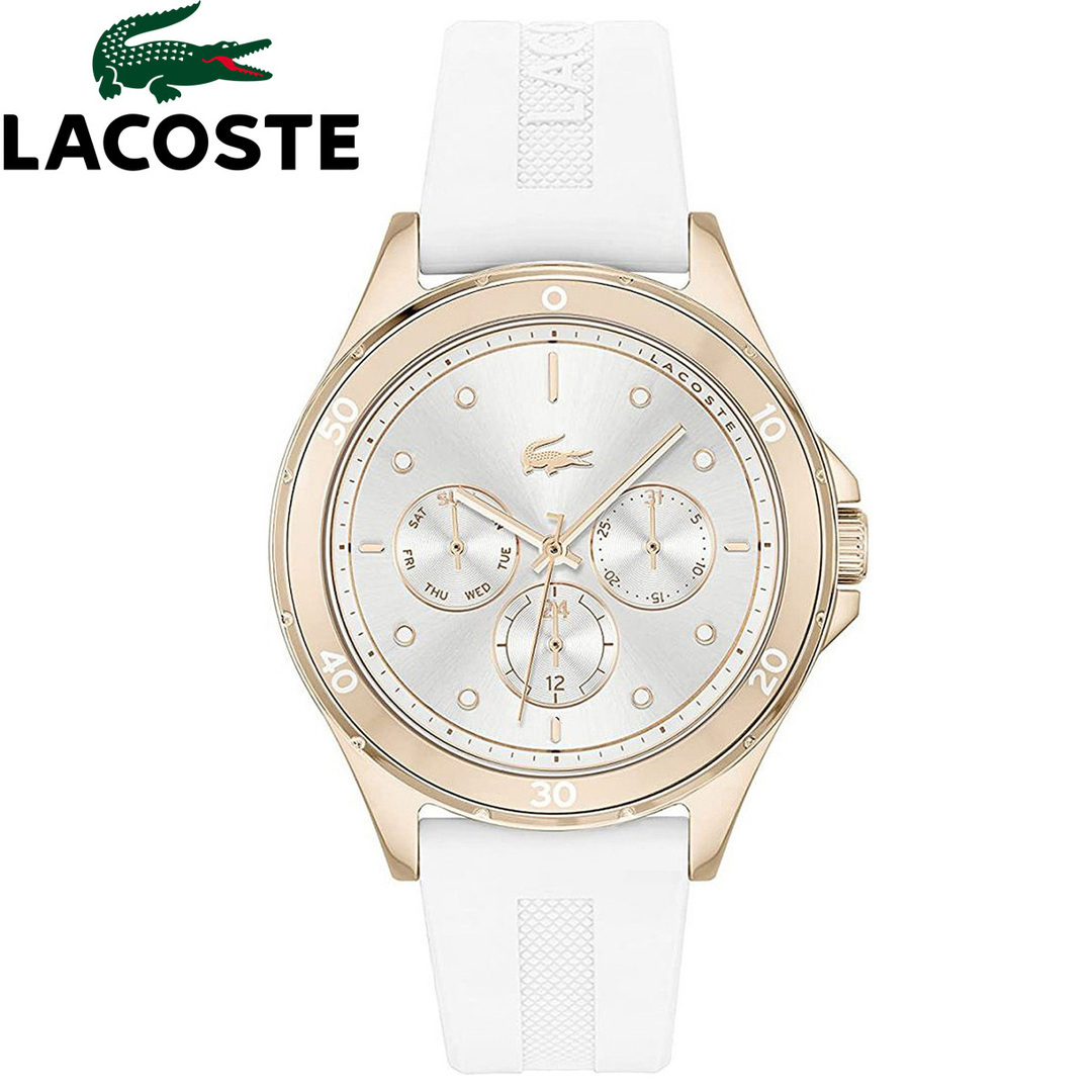 ケースLACOSTE ラコステ SWING 40mm ボーイズサイズ 女性 腕時計 2001244 アナログ レディースウォッチ 時計 ホワイト ラバーベルト ローズゴールド 軽量 防水 曜日 日付 カレンダー 時計 女性用 ダイバーデザイン マルチファンクション