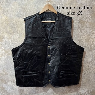 Genuine Leather パッチワーク レザーベスト ヴィンテージ(ベスト)