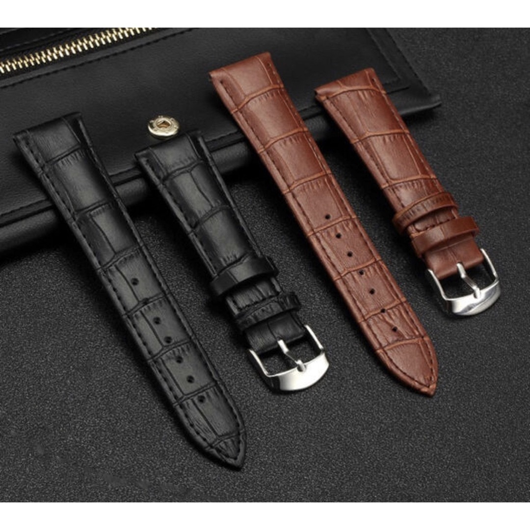 時計バンド　牛革20mm ブラック　黒レザーベルト 時計ベルト メンズの時計(レザーベルト)の商品写真