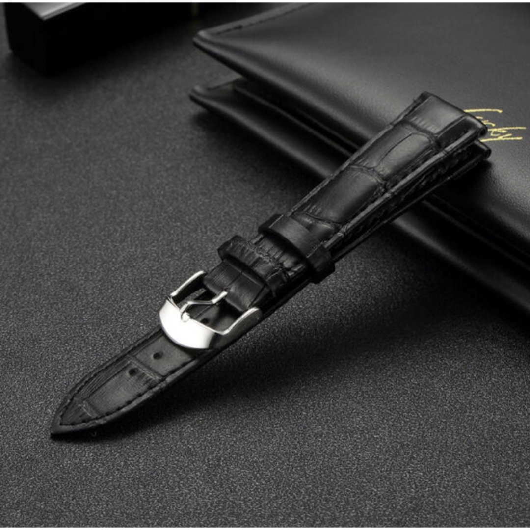 時計バンド　牛革20mm ブラック　黒レザーベルト 時計ベルト メンズの時計(レザーベルト)の商品写真