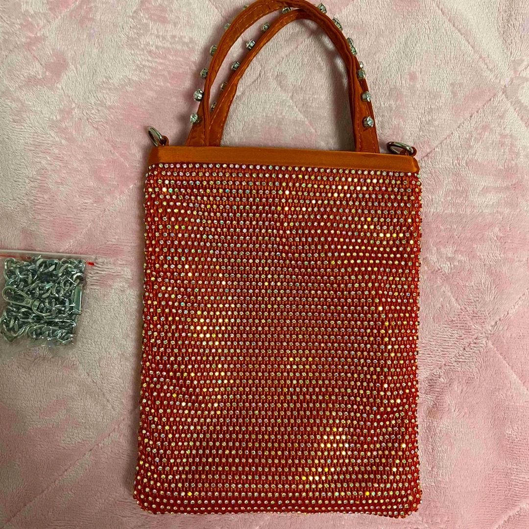 ZARA(ザラ)のZARA ザラ　ミニシティバック　ミニバッグ　ラインストーン　オレンジ レディースのバッグ(ハンドバッグ)の商品写真