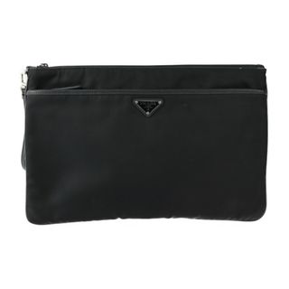 プラダ(PRADA)のPRADA プラダ TESSUTO テスート  セカンドバッグ 2VN012 ナイロン   ブラック シルバー金具  リストレット クラッチバッグ ポーチ 三角ロゴプレート 【本物保証】(セカンドバッグ/クラッチバッグ)