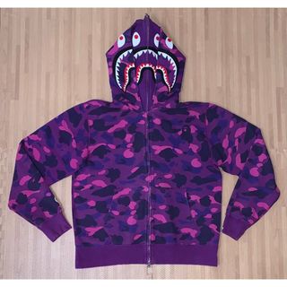 エイプ美品 A BATHING APE ダブルシャークフーディー パープル XL