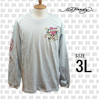 エドハーディー(Ed Hardy)の新品　【Ed Hardy】　3L　杢グレー　ロンＴ　長袖Ｔシャツ(Tシャツ/カットソー(七分/長袖))