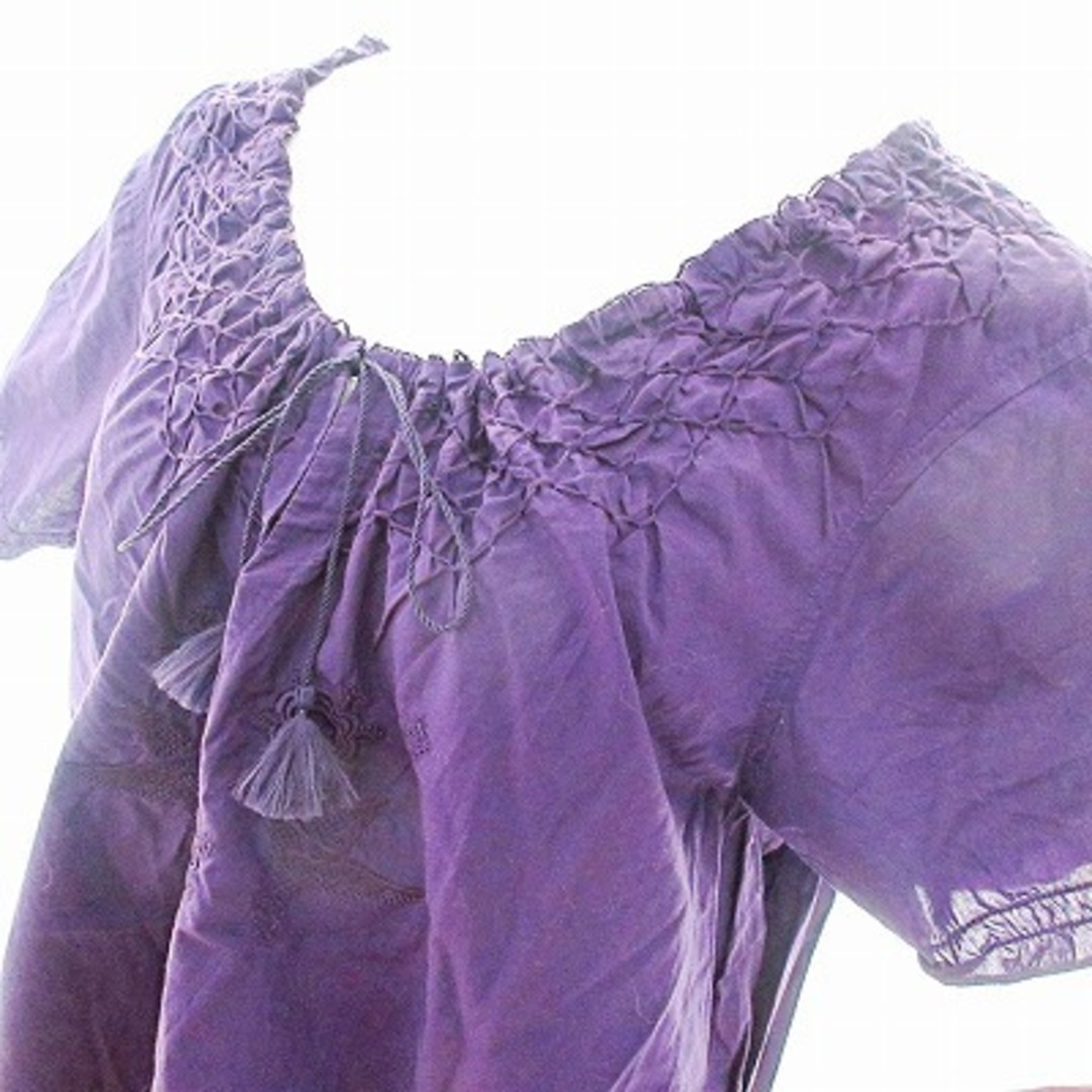 Eddie Bauer(エディーバウアー)のエディーバウアー ブラウス シャツ コットン 刺繍 ギャザー リボン 紫 L レディースのトップス(シャツ/ブラウス(半袖/袖なし))の商品写真