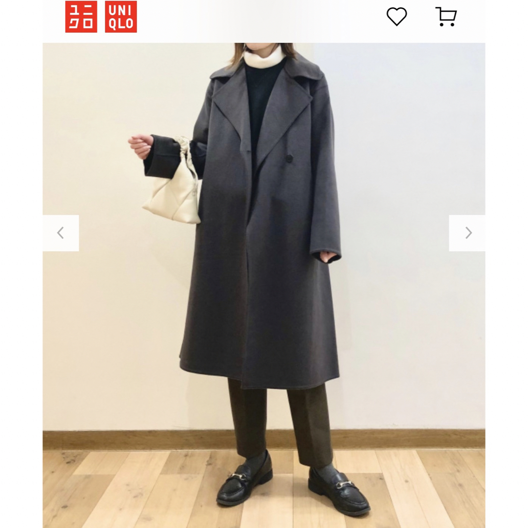UNIQLO - UNIQLO ダブルフェイスロングコート S チャコールの UNIQLO - UNIQLO ダブルフェイスロングコート S チャコールの