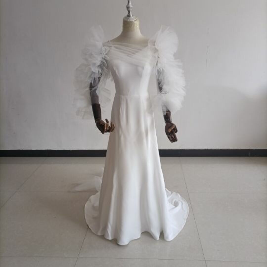 ウェディングドレス人気上昇！ウェディングドレス ホワイト キャミソール ショール パール 結婚式