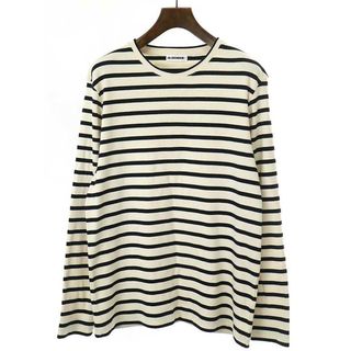 ジルサンダー(Jil Sander)のJIL SANDER＋ ジルサンダープラス ロゴパッチ ロングスリーブボーダーカットソー アイボリー ブラック L(Tシャツ/カットソー(七分/長袖))