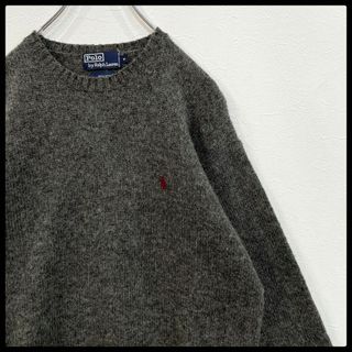 ポロラルフローレン(POLO RALPH LAUREN)のポロラルフローレン　クルーネック　ミックスグレー　ロゴ刺繍　ニットセーター　M(ニット/セーター)