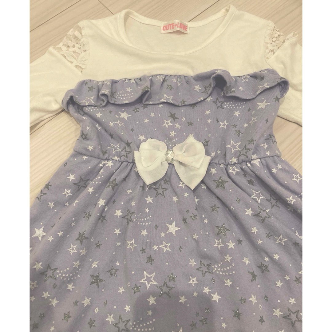 キッズ　女の子　白×パープル星柄　ワンピース130cm キッズ/ベビー/マタニティのキッズ服女の子用(90cm~)(ワンピース)の商品写真