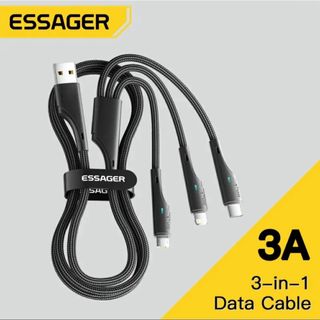 ESSAGER 3in1 充電ケーブル　3A  1.2m  ブラック(その他)