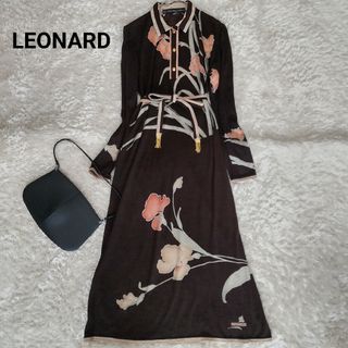 極美品✨ レオナール LEONARD ロングワンピース 花柄 ベルト付 Lサイズ