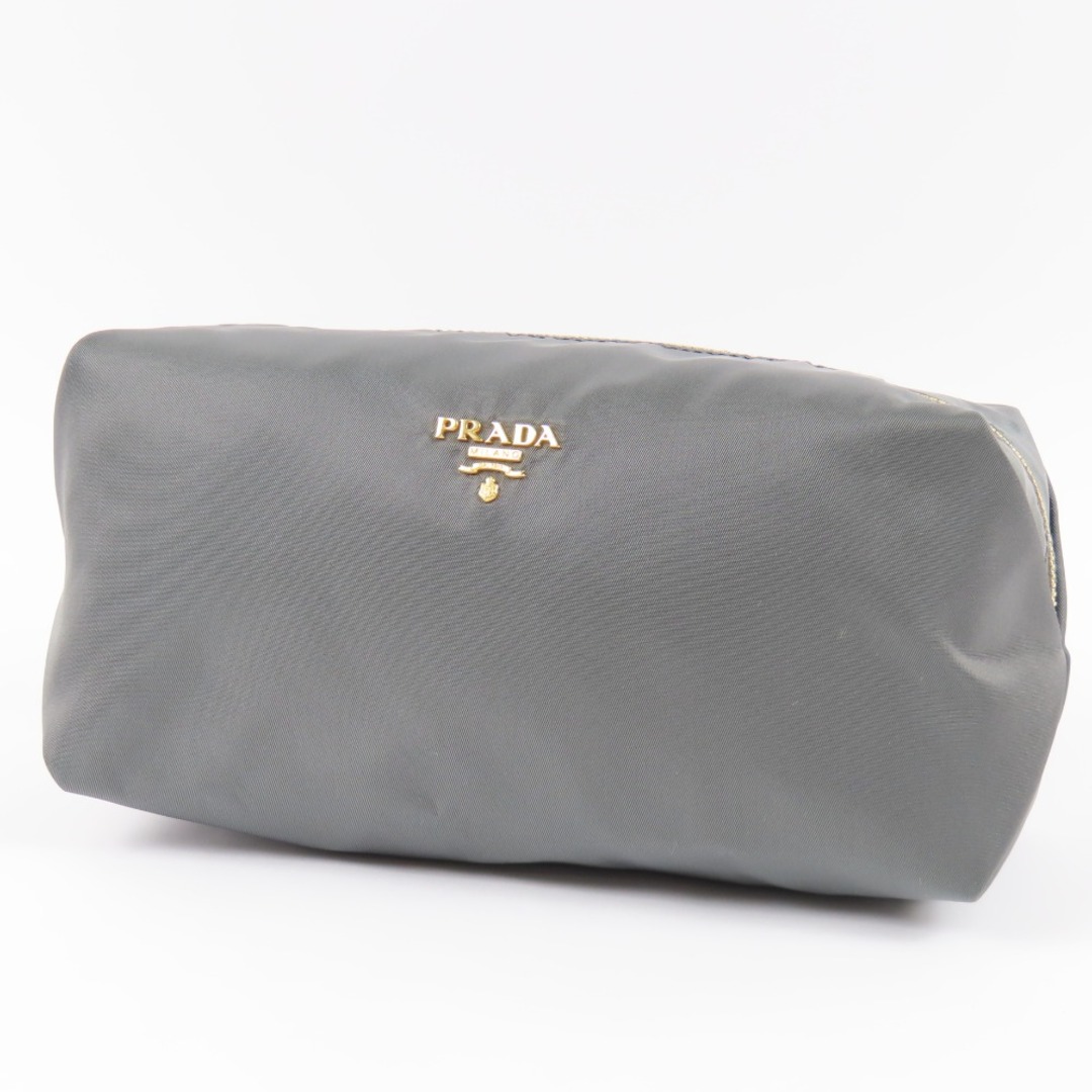 440円10万円極美品 PRADA プラダ コスメポーチ 化粧ポーチ 小物入れ 21cm ポーチ ナイロン グレー レディース