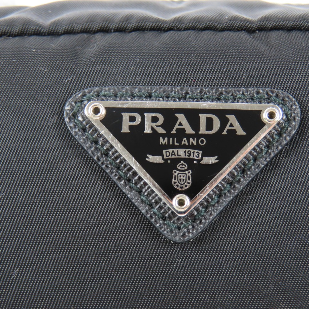 僅かな角スレ説明極美品 PRADA プラダ 小物入れ メイク コスメ トラベル 三角ロゴ ポーチ ナイロン/サフィアーノレザー ブラック レディース