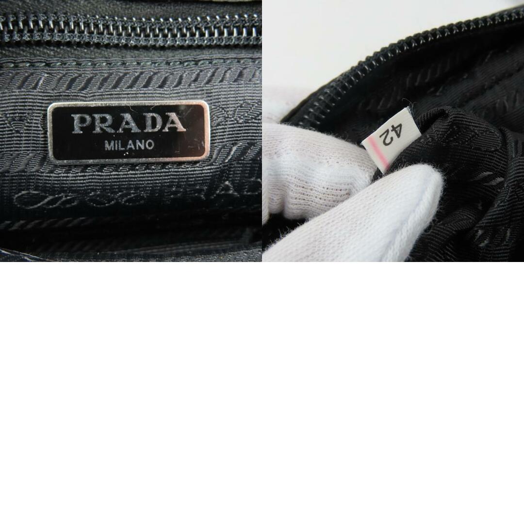 僅かな角スレ説明極美品 PRADA プラダ 小物入れ メイク コスメ トラベル 三角ロゴ ポーチ ナイロン/サフィアーノレザー ブラック レディース