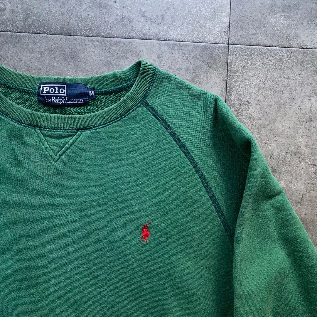 POLO RALPH LAUREN(ポロラルフローレン)の90s ラルフローレン スウェット グリーン M ラグラン/前V メンズのトップス(スウェット)の商品写真