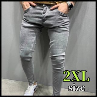 メンズ　デニム　グレー　2XL スキニー　ストレッチ　パンツ　ジーパン(デニム/ジーンズ)