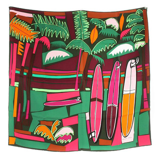 エルメス(Hermes)のエルメス 海とサーフとファン スカーフ 緑 ピンク カレ90(バンダナ/スカーフ)
