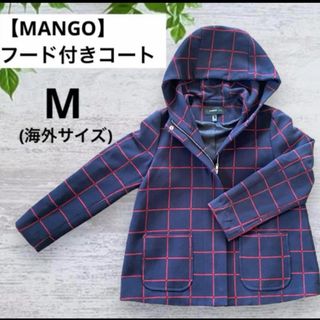 マンゴ(MANGO)の美品　mango マンゴ レディース　ショートコート　アウター　チェック　フード(その他)