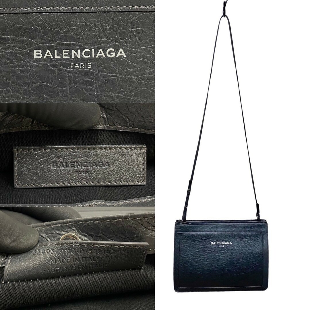 極 美品 希少品 BALENCIAGA バレンシアガ ネイビーポシェット レザー 本革 2way クラッチバッグ ミニ ショルダーバッグ グレー  23791