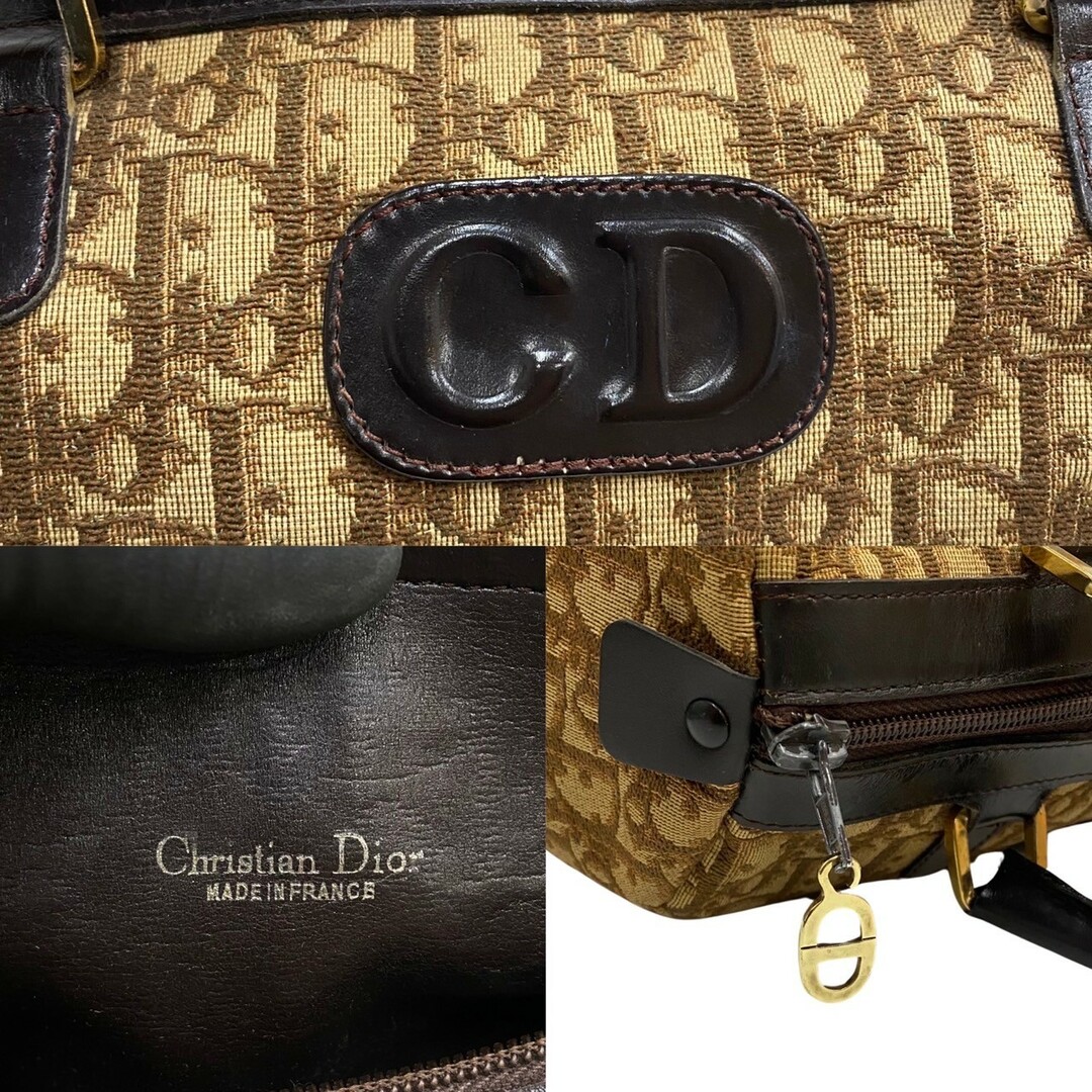 極 美品 レア Christian Dior ディオール トロッター ロゴ レザー 本革 キャンバス ハンドバッグ ミニ ボストンバッグ ブラウン  34004