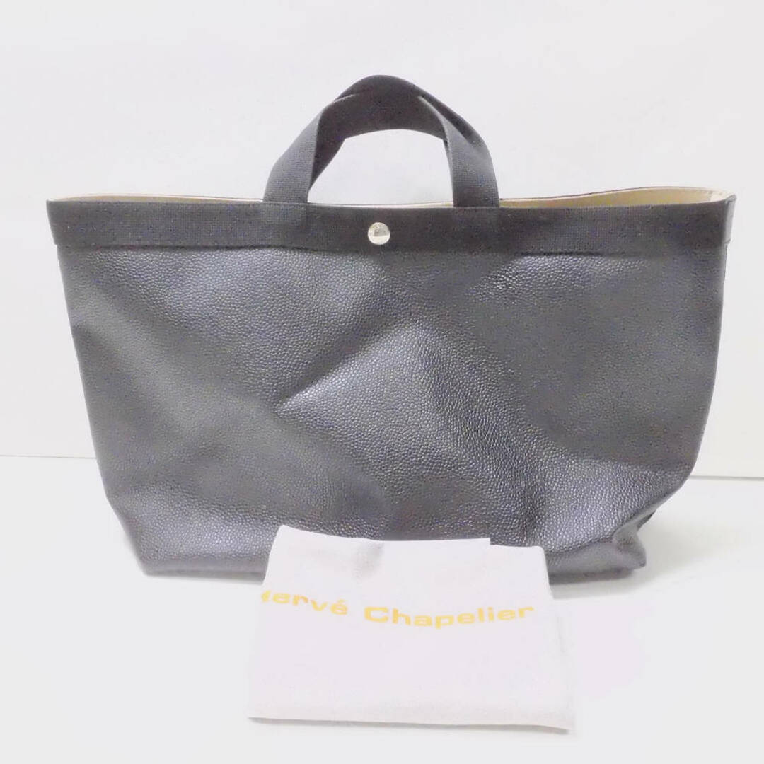 Herve Chapelier(エルベシャプリエ)のHerve Chapelier エルベシャプリエ 705GP スクエアトートバッグ 1点 コーテッドキャンバス 黒×黒 ノワール 銀ボタン A4サイズ 鞄 レディース AU2261W2  レディースのバッグ(トートバッグ)の商品写真