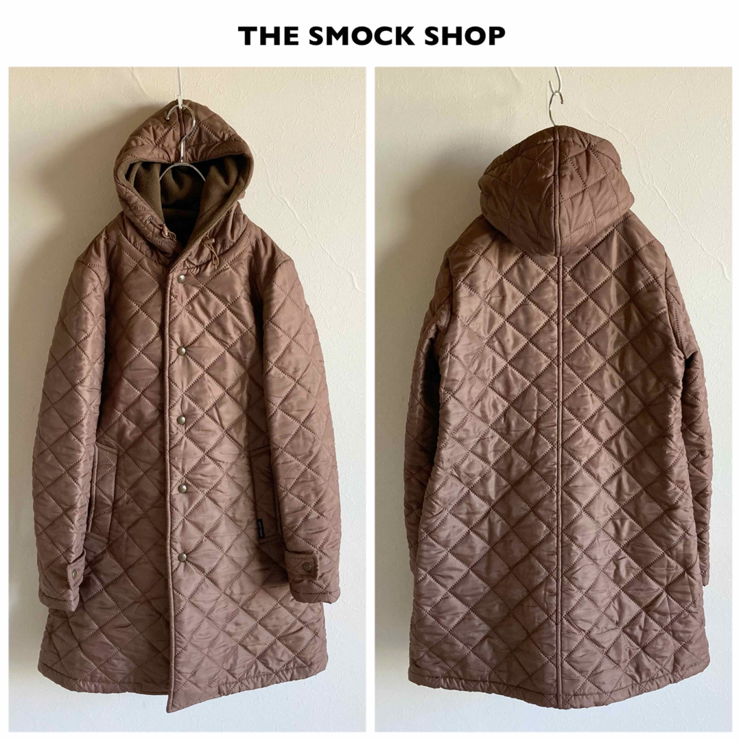 THE SMOCK SHOP(スモックショップ)のスモックショップ 裏フリース キルティング フード ロング コートS ブラウン レディースのジャケット/アウター(ロングコート)の商品写真