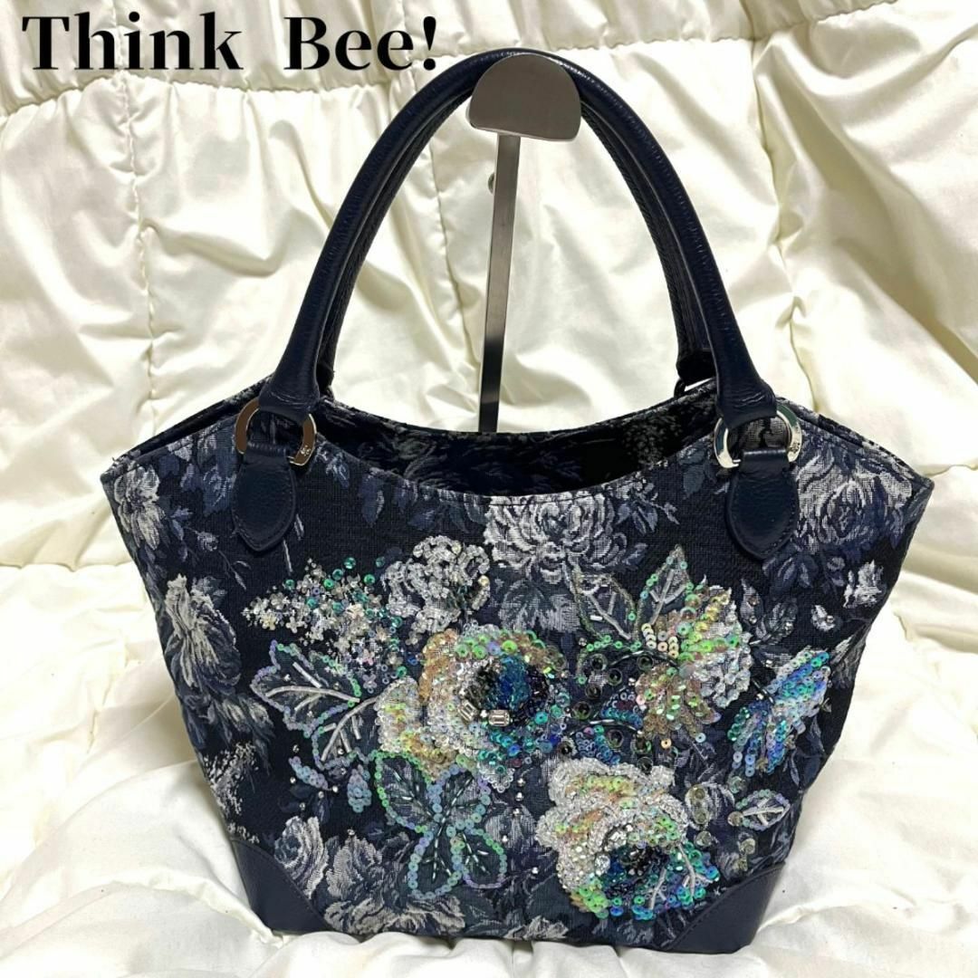 Think Bee!(シンクビー)の【極美品】Think Bee! シンクビー　花柄　刺繍　薔薇　ハンドバッグ レディースのバッグ(ハンドバッグ)の商品写真