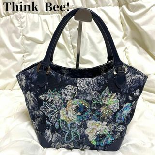 シンクビー(Think Bee!)の【極美品】Think Bee! シンクビー　花柄　刺繍　薔薇　ハンドバッグ(ハンドバッグ)