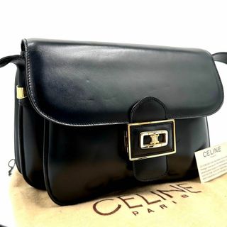 セリーヌ(celine)の美品✨セリーヌ ショルダーバッグ 斜め掛け トリオンフ 金具 フラップ ブラック(ショルダーバッグ)