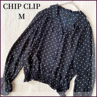 CHIP CLIP ブラック 水玉 袖ギャザー シフォンブラウス レディース M(シャツ/ブラウス(長袖/七分))