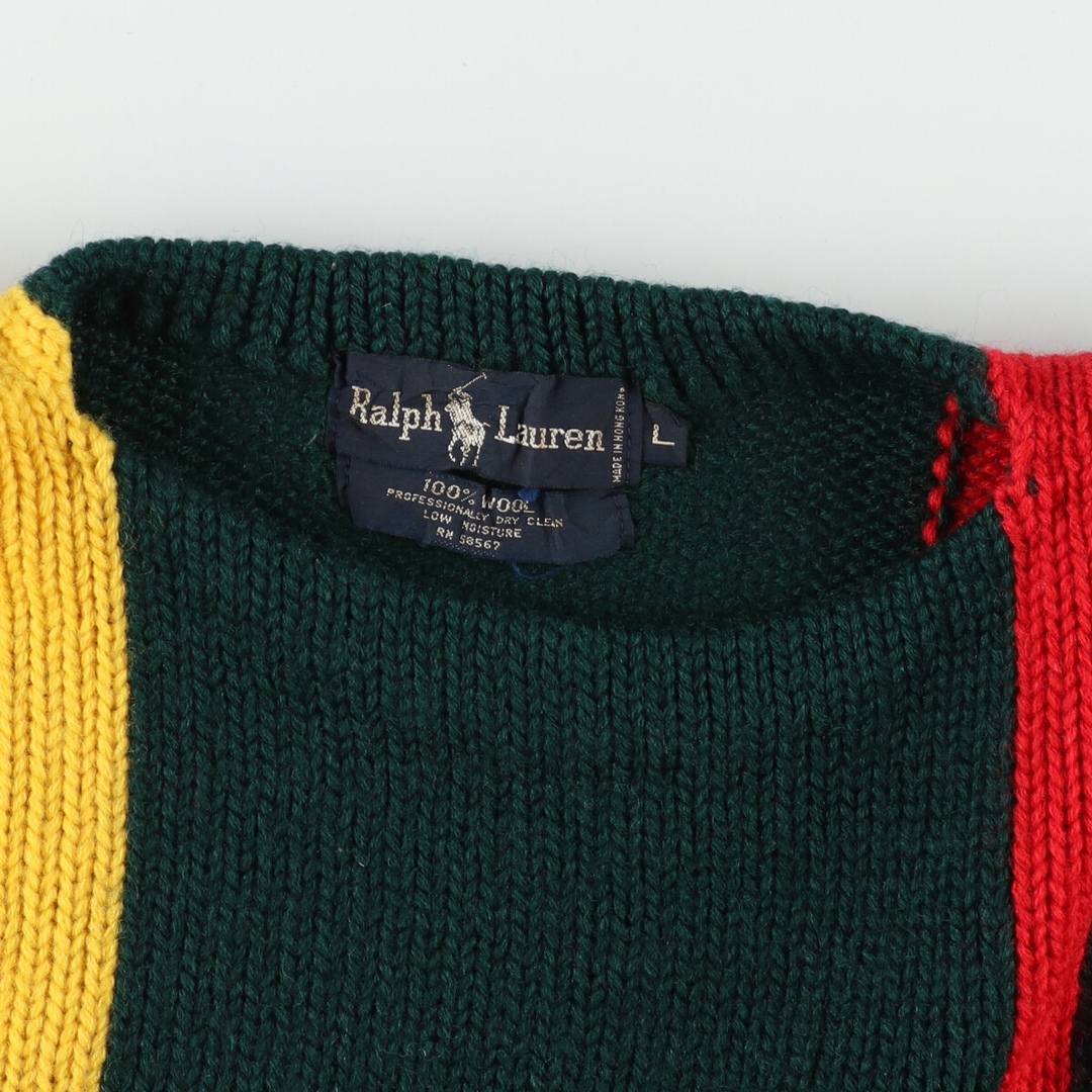 Ralph Lauren(ラルフローレン)の古着 ラルフローレン Ralph Lauren クレイジーパターン ユニパッチ付き ボートネック ウールニットセーター メンズL /evb003311 メンズのトップス(ニット/セーター)の商品写真