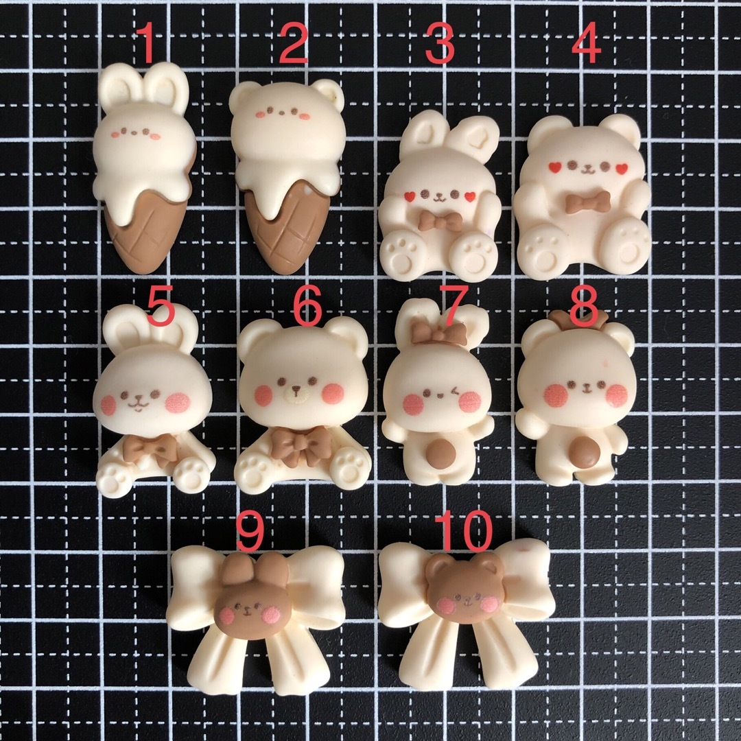ハンドメイド デコパーツ カボション クマ ウサギ 10種類 10個セット ハンドメイドの素材/材料(各種パーツ)の商品写真