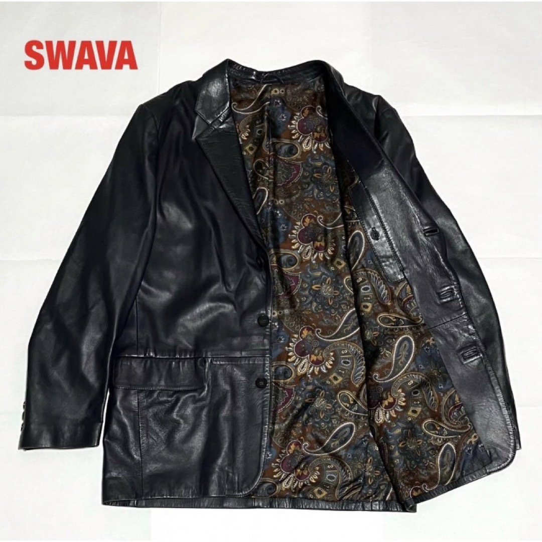 【希少】SWAVA　レザージャケット　ペイズリー柄　シルク　イングランド製レディース