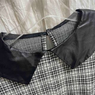 ザラ(ZARA)のフェイクレザー カラー 付き チェック ブラウス ニット(シャツ/ブラウス(長袖/七分))