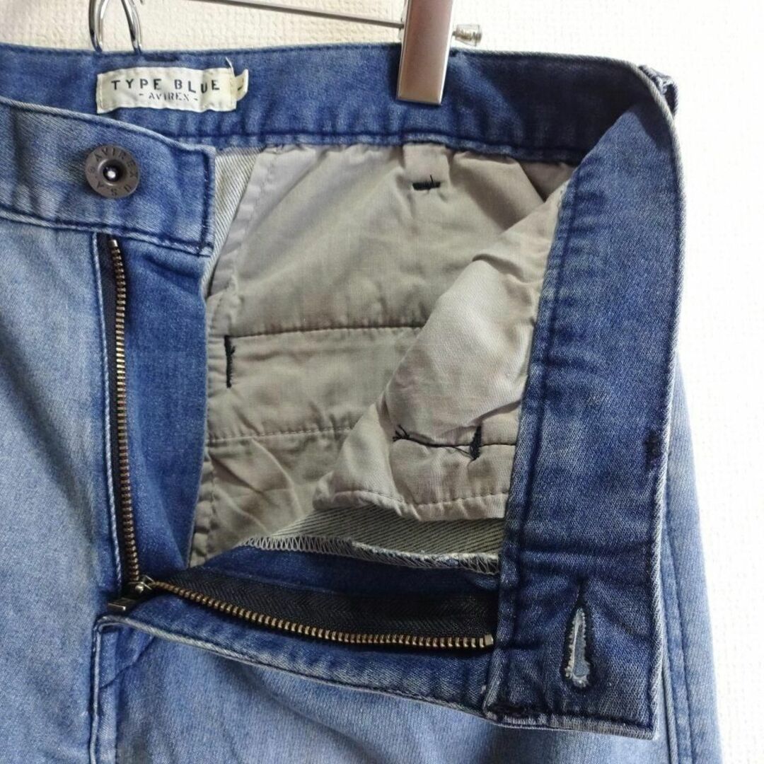 AVIREX(アヴィレックス)のアヴィレックス　バイカーカーゴデニムパンツ　W84cm　ストレッチ　スリム　淡青 メンズのパンツ(デニム/ジーンズ)の商品写真